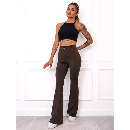 LEGGINSY FLARE Z ROZSZERZANYMI NOGAWKAMI I NASZYWKĄ- BRĄZOWE ze sklepu olika.com.pl w kategorii Spodnie damskie - zdjęcie 185715113