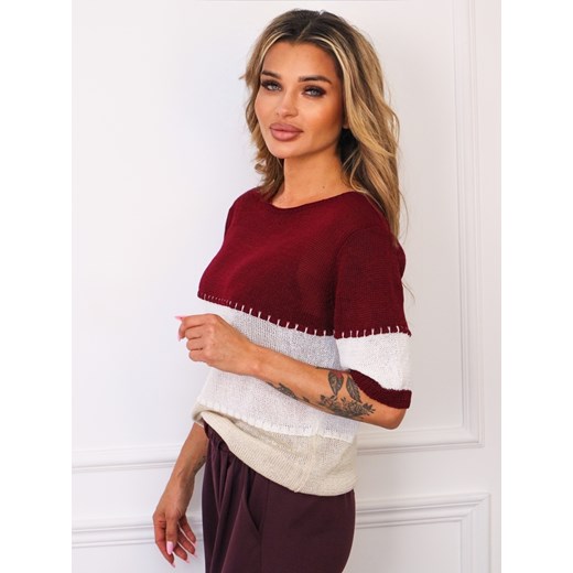 SWETER W PASKI Z KRÓTKIM RĘKAWEM- BORDOWY ze sklepu olika.com.pl w kategorii Swetry damskie - zdjęcie 185715182
