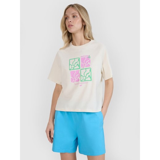Damski t-shirt z nadrukiem 4F 4FRSS25TTSHF2974 - biały ze sklepu Sportstylestory.com w kategorii Bluzki damskie - zdjęcie 185716233