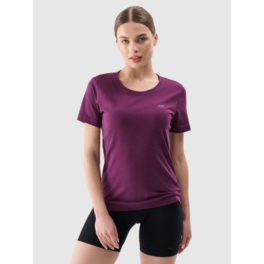 Damski t-shirt basic 4F 4FWMM00TTSHF2356 - fioletowy ze sklepu Sportstylestory.com w kategorii Bluzki damskie - zdjęcie 185716320
