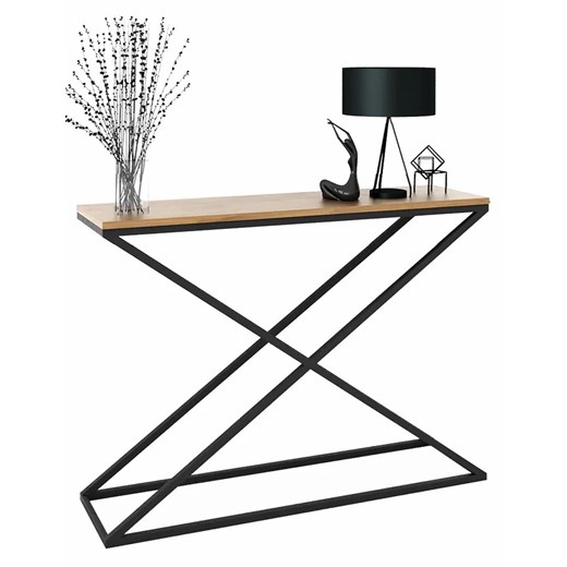 Konsola w stylu loft czarny + dąb lancelot - Logan 4X ze sklepu Edinos.pl w kategorii Konsole - zdjęcie 185717652
