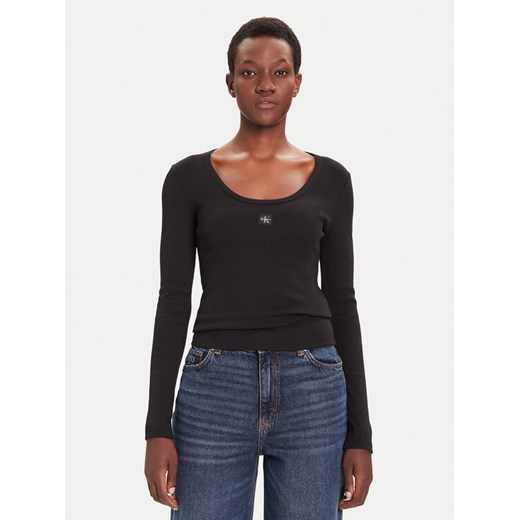 Calvin Klein Jeans Bluzka LV047D218G Czarny Slim Fit ze sklepu MODIVO w kategorii Bluzki damskie - zdjęcie 185724102