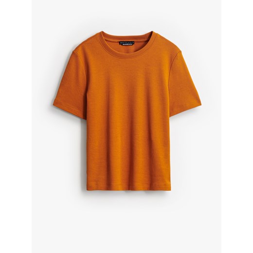 Mohito - Pomarańczowy t-shirt z merceryzowanej bawełny - pomarańczowy ze sklepu Mohito w kategorii Bluzki damskie - zdjęcie 185724843