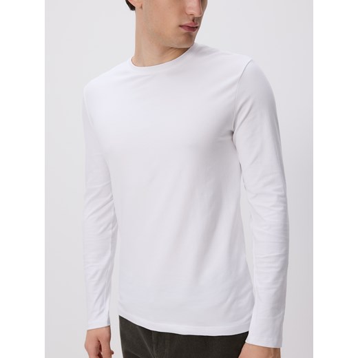 Reserved - Bawełniana koszulka z długim rękawem - biały ze sklepu Reserved w kategorii T-shirty męskie - zdjęcie 185726214