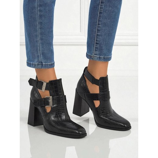 Tłoczone damskie botki na słupku Burnt Halo ze sklepu royalfashion.pl w kategorii Botki - zdjęcie 185728082