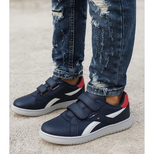 Wygodne granatowe trampki męskie na rzepy /A9-1 17779 T287/ ze sklepu Pantofelek24.pl w kategorii Trampki męskie - zdjęcie 185728313