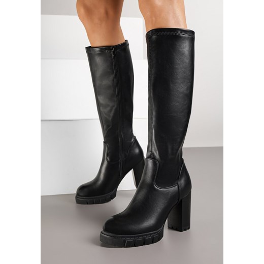 Czarne Kozaki na Słupku i Platformie z Dopasowaną Cholewką Latallea ze sklepu renee.pl w kategorii Kozaki damskie - zdjęcie 185728600
