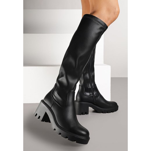 Czarne Kozaki na Słupkowym Obcasie z Przylegającą Cholewką Vemariel ze sklepu renee.pl w kategorii Kozaki damskie - zdjęcie 185728624