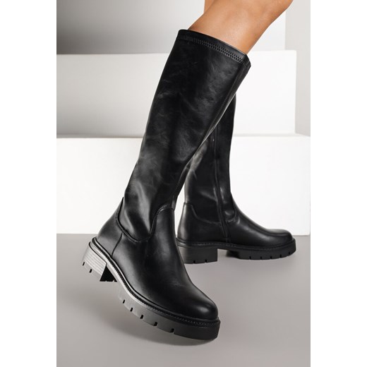 Czarne Kozaki z Gładką Cholewką w Minimalistycznym Stylu Acordia - id: 5828-38-BLACK - marki Renee - 185728714 Czarne Kozaki z Gładką Cholewką w Minimalistycznym Stylu Acordia ze sklepu renee.pl w kategorii Kozaki damskie - zdjęcie 185728714