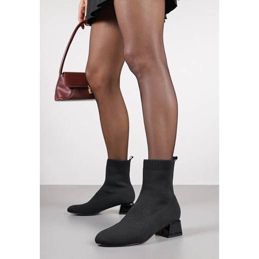 Czarne Botki Vices na Stożkowym Obcasie ze Skarpetkową Cholewką Aturrie 37 born2be.pl
