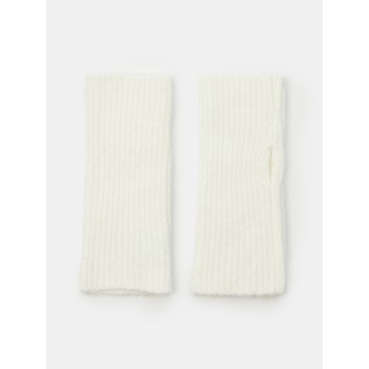 Sinsay - Prążkowane rękawiczki mitenki - kremowy Sinsay One Size Sinsay