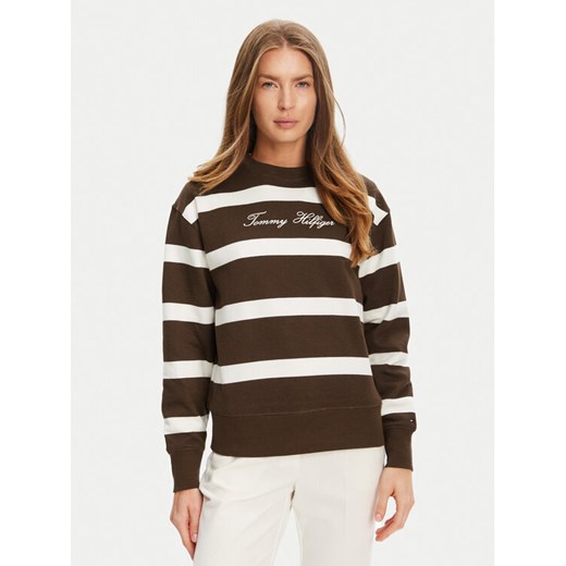 Tommy Hilfiger Bluza Script WW0WW45743 Brązowy Regular Fit ze sklepu MODIVO w kategorii Bluzy damskie - zdjęcie 185731031