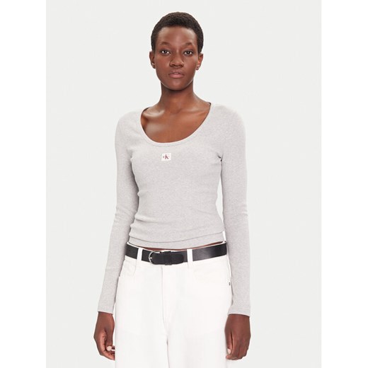Calvin Klein Jeans Bluzka LV047D218G Szary Slim Fit ze sklepu MODIVO w kategorii Bluzki damskie - zdjęcie 185731093