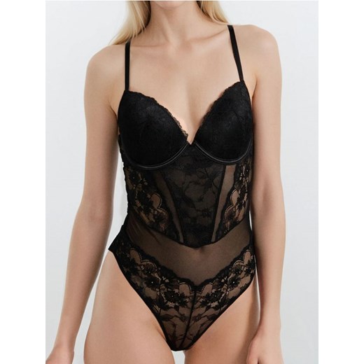 Sinsay - Koronkowe body z regulowanymi ramiączkami - czarny ze sklepu Sinsay w kategorii Body damskie - zdjęcie 185732550