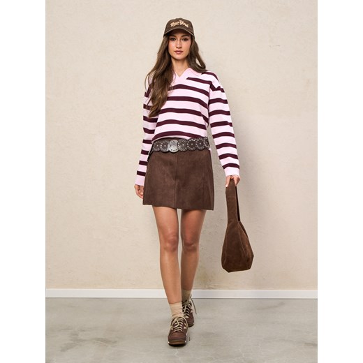 Sinsay - Sweter w paski z kołnierzykiem z wiskozą - różowy Sinsay L Sinsay