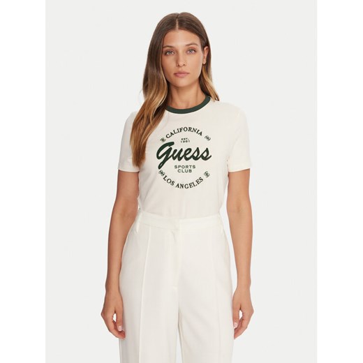 Guess T-Shirt V5BI03 J1314 Beżowy Slim Fit ze sklepu MODIVO w kategorii Bluzki damskie - zdjęcie 185737482