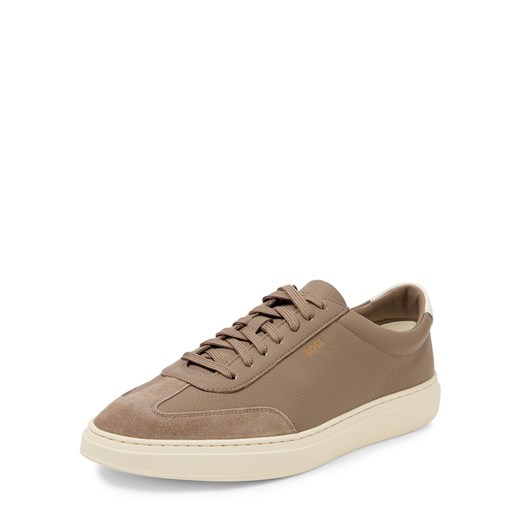 BOSS Męskie skórzane trampki - Kieran Tenn sdgral Mężczyźni skóra taupe jednolity ze sklepu vangraaf w kategorii Trampki męskie - zdjęcie 185742161