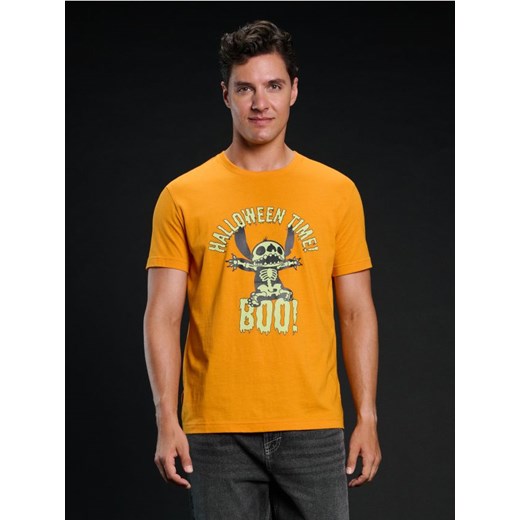 Sinsay - Koszulka z fluorescencyjnym nadrukiem na Halloween Stitch - pomarańczowy ze sklepu Sinsay w kategorii T-shirty męskie - zdjęcie 185743531