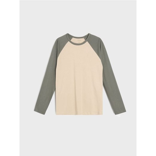 Sinsay - Bawełniana koszulka longsleeve - beżowy ze sklepu Sinsay w kategorii T-shirty męskie - zdjęcie 185743541