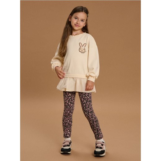 Sinsay - Prążkowane legginsy we wzór kwiatowy - wielobarwny Sinsay 128 (7-8 l) Sinsay