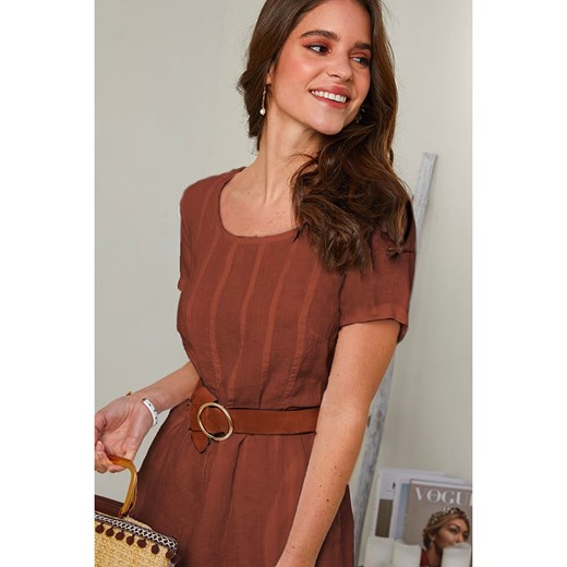 Rodier Lin Lniana sukienka w kolorze brązowym Rodier Lin XL/XXL wyprzedaż Limango Polska