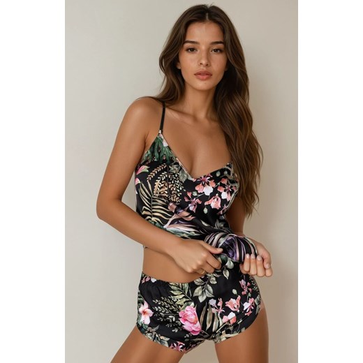 Krótki komplet nocny piżama w kwiaty Alexandrine, Kolor czarno-zielony, Rozmiar S, LivCo Corsetti Fashion ze sklepu Intymna w kategorii Piżamy damskie - zdjęcie 185745962