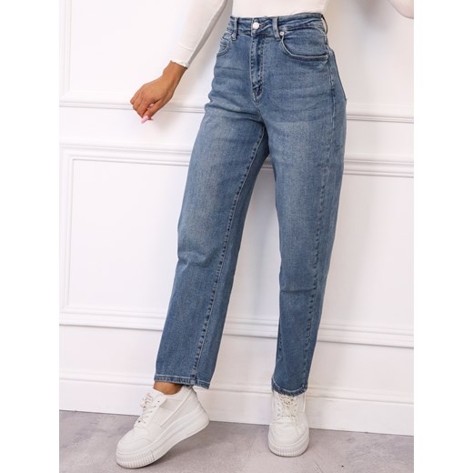SPODNIE JEANSOWE MOM FIT Z WYSOKIM STANEM- NIEBIESKIE ze sklepu olika.com.pl w kategorii Jeansy damskie - zdjęcie 185746933