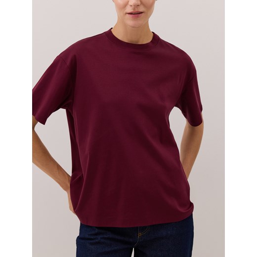 Reserved - T-shirt oversize z merceryzowanej bawełny - mahoniowy ze sklepu Reserved w kategorii Bluzki damskie - zdjęcie 185747363