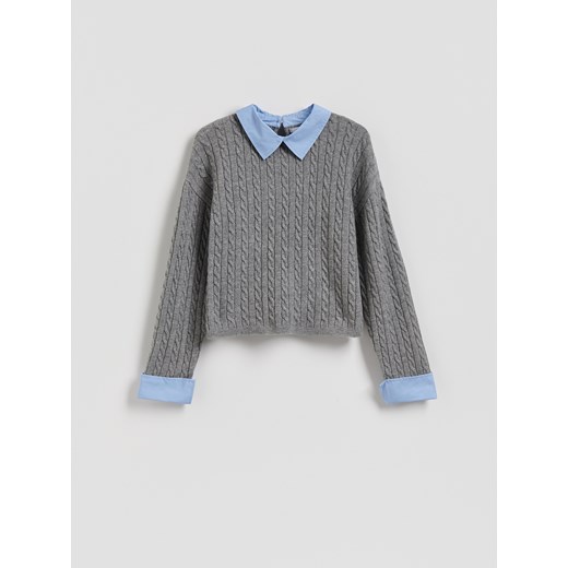 Reserved - Sweter z koszulowymi elementami - szary ze sklepu Reserved w kategorii Swetry damskie - zdjęcie 185750270