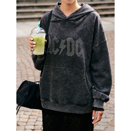 Sinsay - Bluza hoodie z efektem sprania AC/DC - czarny ze sklepu Sinsay w kategorii Bluzy damskie - zdjęcie 185754761