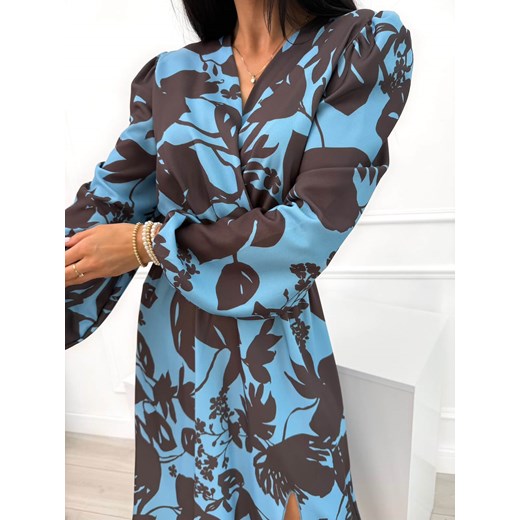 Niebiesko-Czekoladowa Sukienka w Kwiatowy Wzór Modnakiecka.pl 42 ModnaKiecka.pl