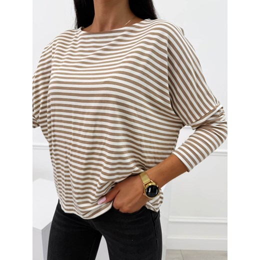 Beżowa Bluzka Oversize w Paski Modnakiecka.pl 38 ModnaKiecka.pl