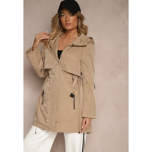 Jasnobrązowy Płaszcz Kurtka Wiatrówka z Kapturem Arivina ze sklepu renee.pl w kategorii Płaszcze damskie - zdjęcie 185755624