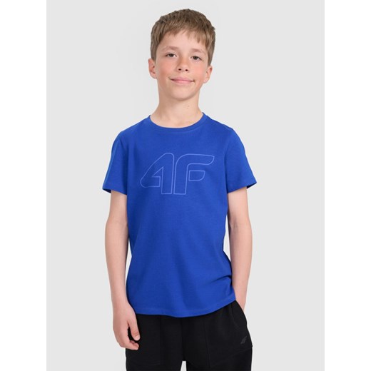 Chłopięcy t-shirt z nadrukiem 4F 4FJRAW25TTSHM3261 - niebieski ze sklepu Sportstylestory.com w kategorii T-shirty chłopięce - zdjęcie 185755783