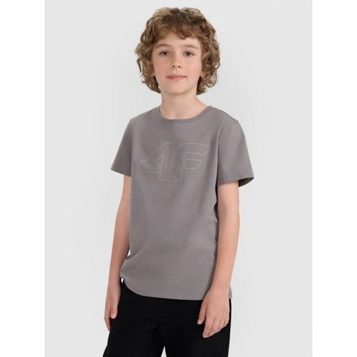 Chłopięcy t-shirt z nadrukiem 4F 4FJRAW25TTSHM3261 - szary ze sklepu Sportstylestory.com w kategorii T-shirty chłopięce - zdjęcie 185755790