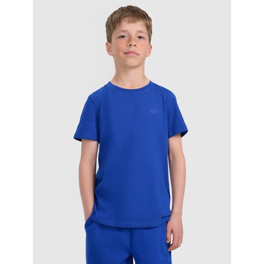 Chłopięcy t-shirt basic 4F 4FJRAW25TTSHM3260 - niebieski ze sklepu Sportstylestory.com w kategorii T-shirty chłopięce - zdjęcie 185755843
