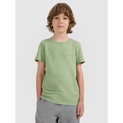 Chłopięcy t-shirt basic 4F 4FJRAW25TTSHM3260 - zielony ze sklepu Sportstylestory.com w kategorii T-shirty chłopięce - zdjęcie 185755850