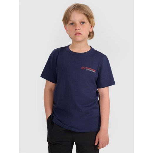 Chłopięcy t-shirt z nadrukiem 4F 4FJWAW25TTSHM2415 - granatowy ze sklepu Sportstylestory.com w kategorii T-shirty chłopięce - zdjęcie 185755881
