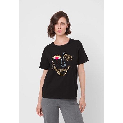 Czarny bawełniany t-shirt z aplikacją ze sklepu Molton w kategorii Bluzki damskie - zdjęcie 185756460