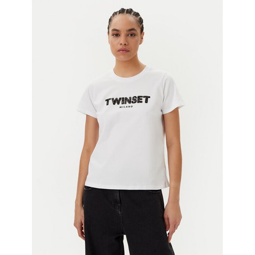 TWINSET T-Shirt 251TP2070 Biały Regular Fit ze sklepu MODIVO w kategorii Bluzki damskie - zdjęcie 185757451