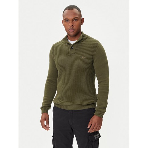Aeronautica Militare Sweter 252MA1572UL00409 Zielony Slim Fit ze sklepu MODIVO w kategorii Swetry męskie - zdjęcie 185757471