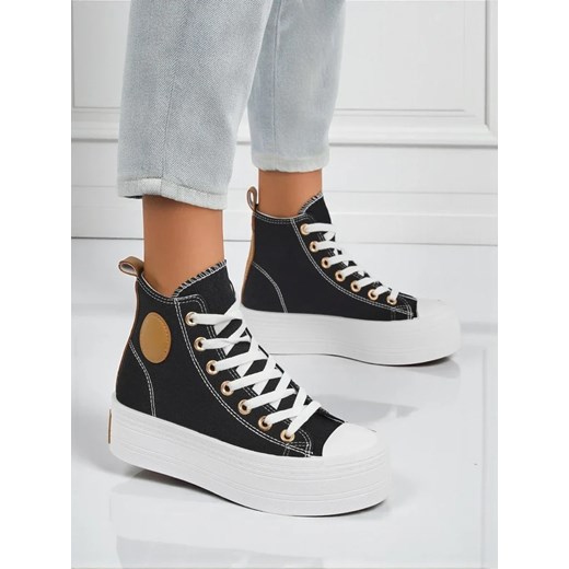 Damskie trampki Callisto Nero na platformie, tkanina, czarne, lato/jesień ze sklepu royalfashion.pl w kategorii Trampki damskie - zdjęcie 185757941