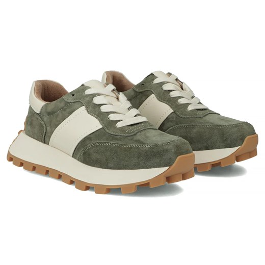 Skórzane sneakersy damskie khaki Filippo DP7112/25 ze sklepu ulubioneobuwie w kategorii Buty sportowe damskie - zdjęcie 185759174