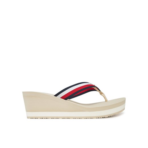 Tommy Hilfiger Japonki Th Corporate Wedge Beach Sandal FW0FW08520 Beżowy ze sklepu MODIVO w kategorii Klapki damskie - zdjęcie 185761101