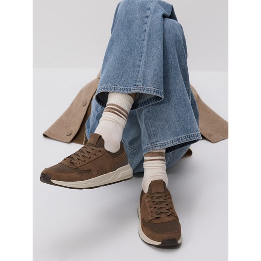 Reserved - Sneakersy ze skórzanymi wstawkami - brązowy ze sklepu Reserved w kategorii Buty sportowe męskie - zdjęcie 185765581