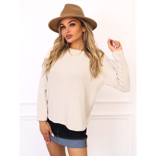 SWETER Z OKRĄGŁYM DEKOLTEM- BEŻOWY ze sklepu olika.com.pl w kategorii Swetry damskie - zdjęcie 185768742