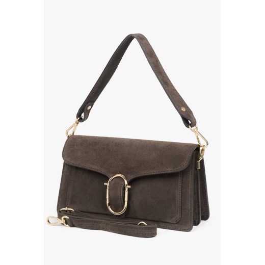 Estro: Ciemnobrązowa torebka damska na ramię z włoskiego weluru naturalnego Estro One Size Estro