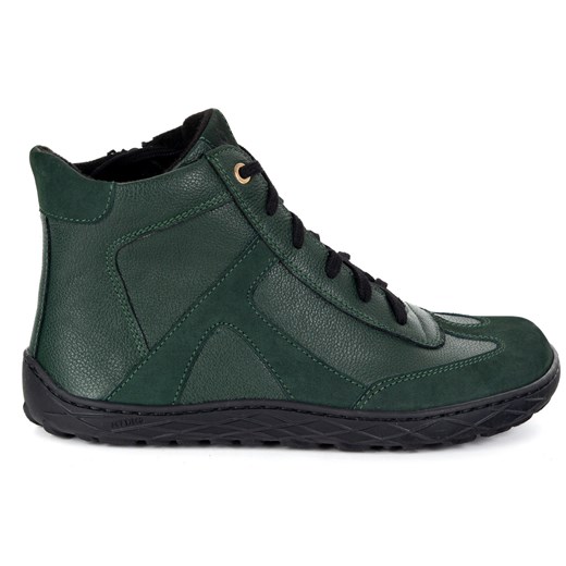 Damskie zimowe buty skórzane barefoot 1294 minimalistyczne zielone ze sklepu butyolivier w kategorii Półbuty damskie - zdjęcie 185769540