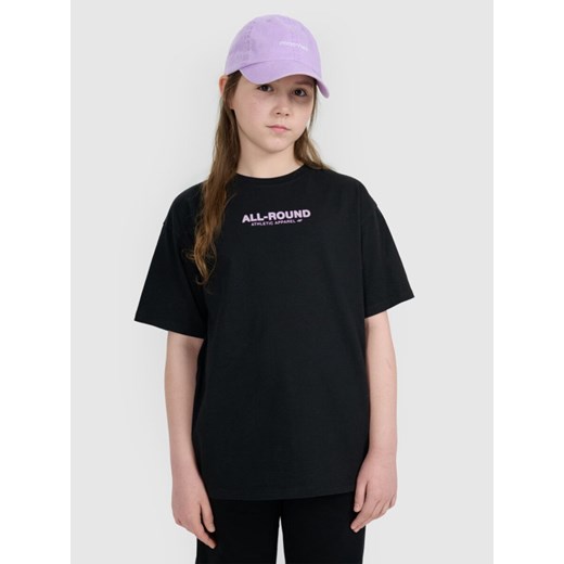 Dziewczęcy t-shirt z nadrukiem oversize 4F 4FJWAW25TTSHF2387 - czarny ze sklepu Sportstylestory.com w kategorii Bluzki dziewczęce - zdjęcie 185769841
