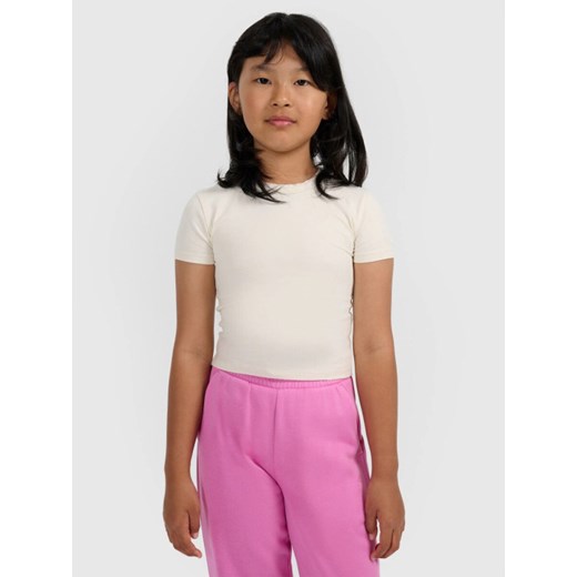 Dziewczęcy crop top 4F 4FJWAW25TTSHF2393 - biały ze sklepu Sportstylestory.com w kategorii Bluzki dziewczęce - zdjęcie 185769901